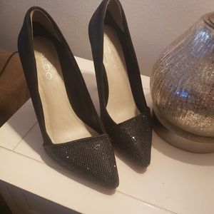 Aldo black embellished pointy toe heel